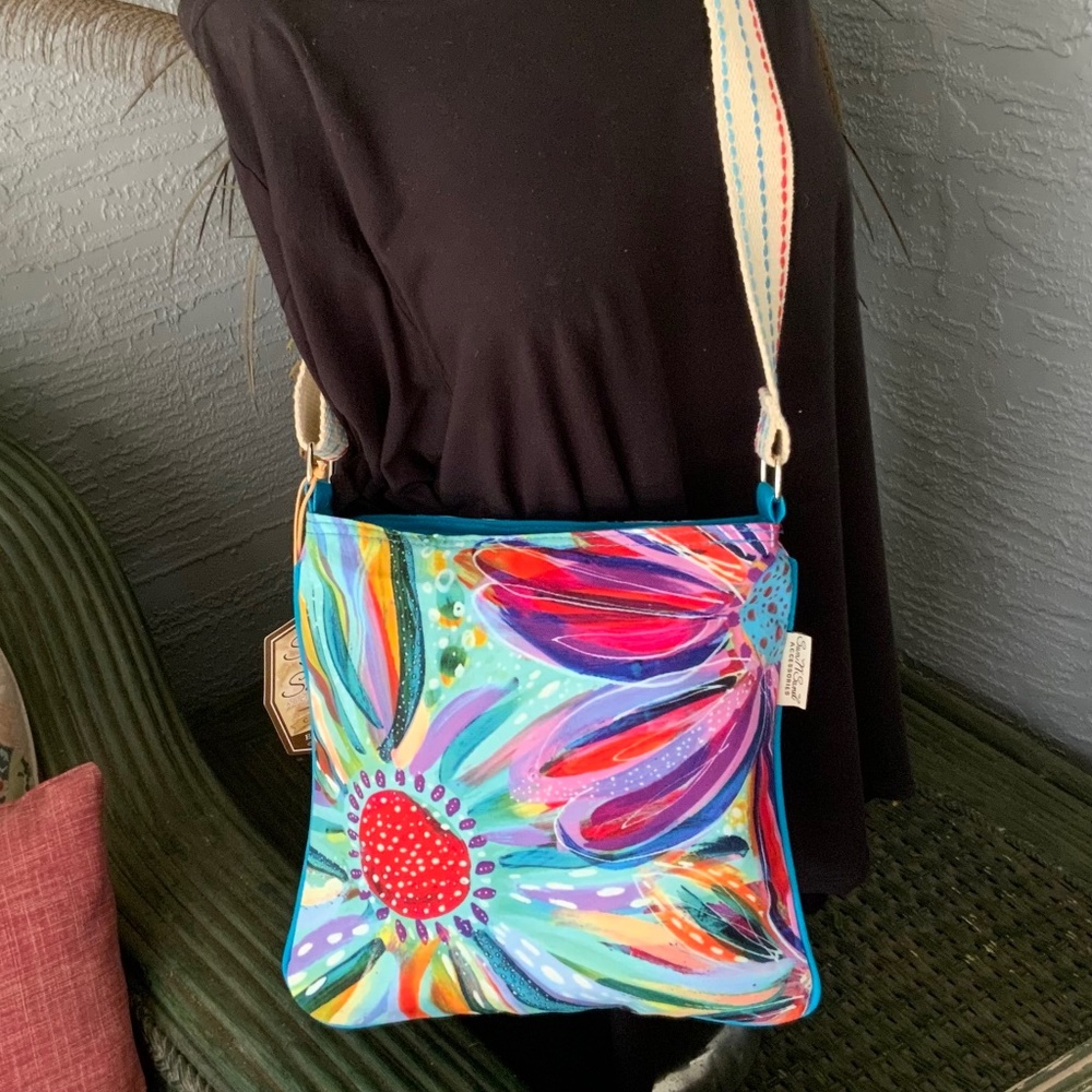 FLORAL MULTI COLOR SUMMER HANDBAG - CROSSBODY/SHOULDER BAG NWT “Art-to-Wear - Picture 11 of 15
